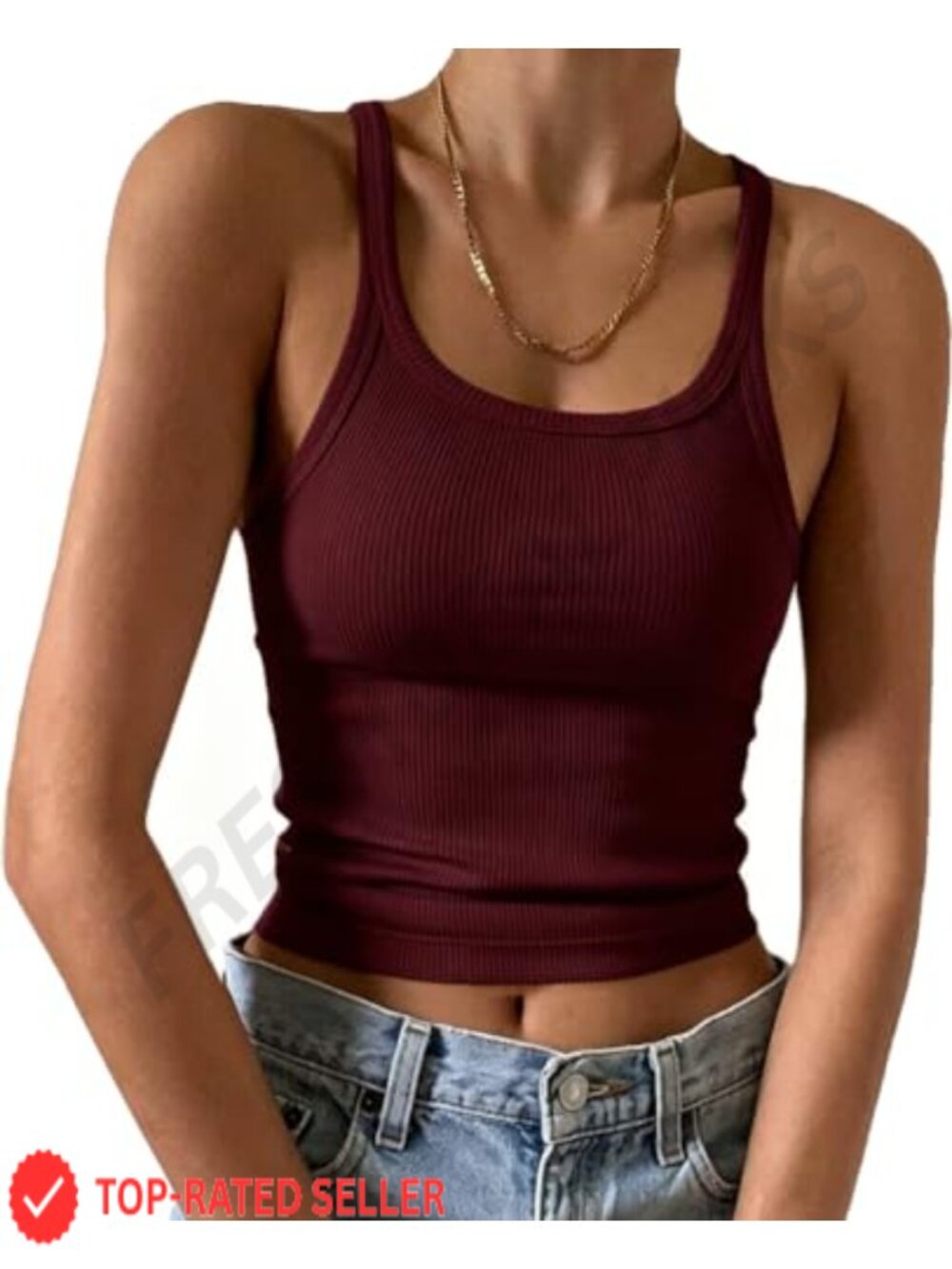 Ribbed Cotton Racerback Crop Tank Top Slim Fit Women's Camisole